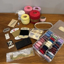 LOT Assorted Vintage Thread  Spools with Thread Silk Floss Wool FlossEmbroidery