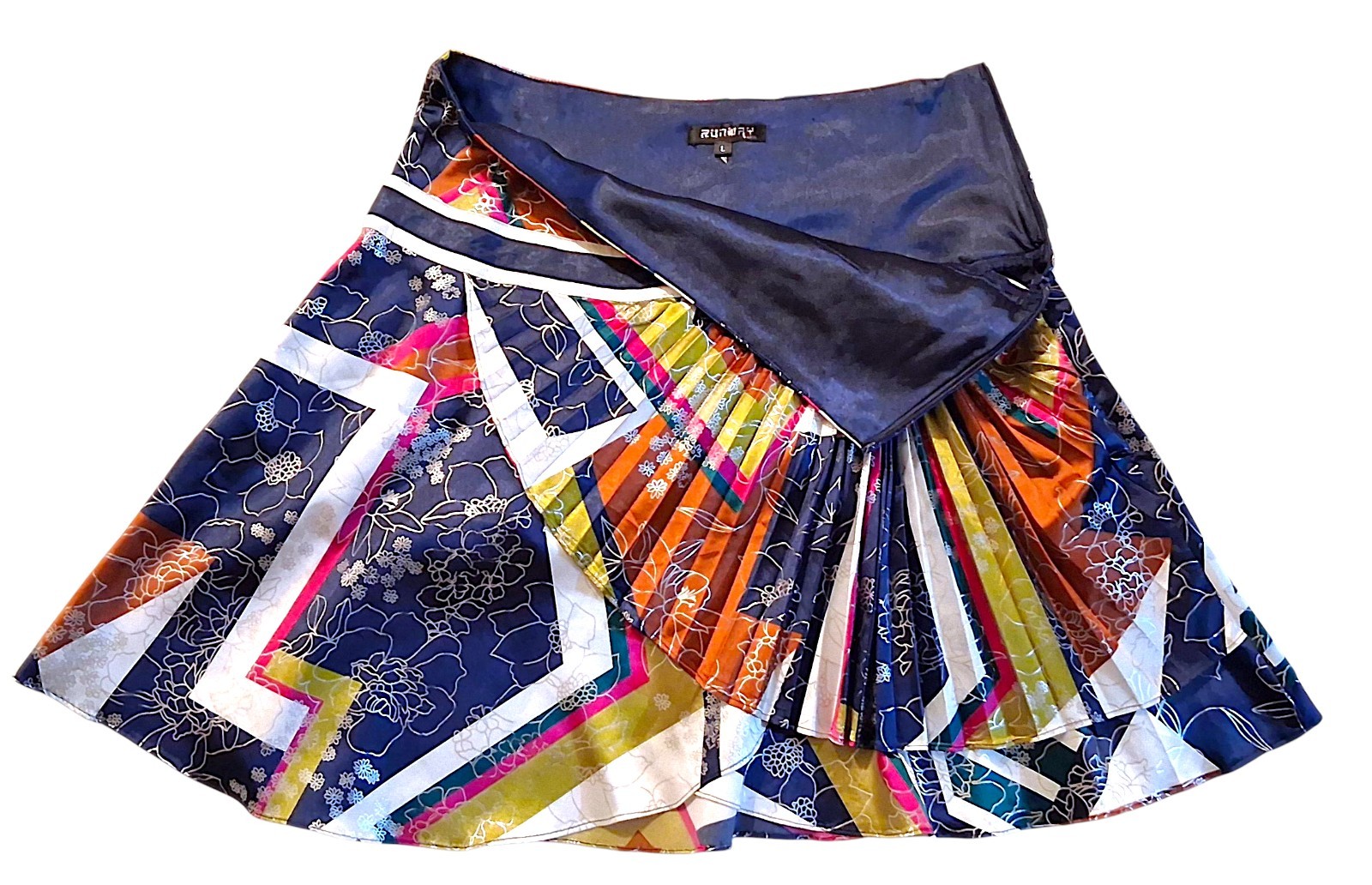 Vintage Floral Patchwork Pleated Layer Skirt Sati… - image 15