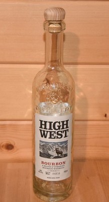 HIGH WEST Bourbon Whiskey Bottle - Empty 750 ml Wood/Cork Stopper Bubble Glass