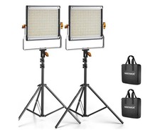Neewer 2 Packs Dimmable Bi Color 480 LED Video Light Kit, 3200 5600K CRI 96