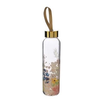 Sophia Floral Glas Trinkflasche - elegante Mehrwegflasche mit Deckel