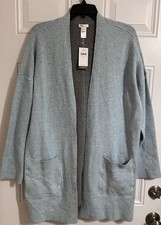 NWT J Jill Reversible Sweater L Petite Cardigan Open Front Gray Blue Long Sleeve