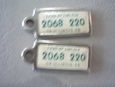Matched Pair 1956 Illinois 2068 220 DAV LICENSE PLATE KEYCHAIN TAG