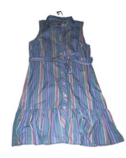 Tommy Hilfiger Size 12 Striped Shirt Dress Collared Button Front Sleeveless J20