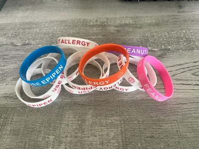 LOT OF 13 Kids Youth Medical PEANUT NUT Allergy Epipen Silicone Bracelets AS IS