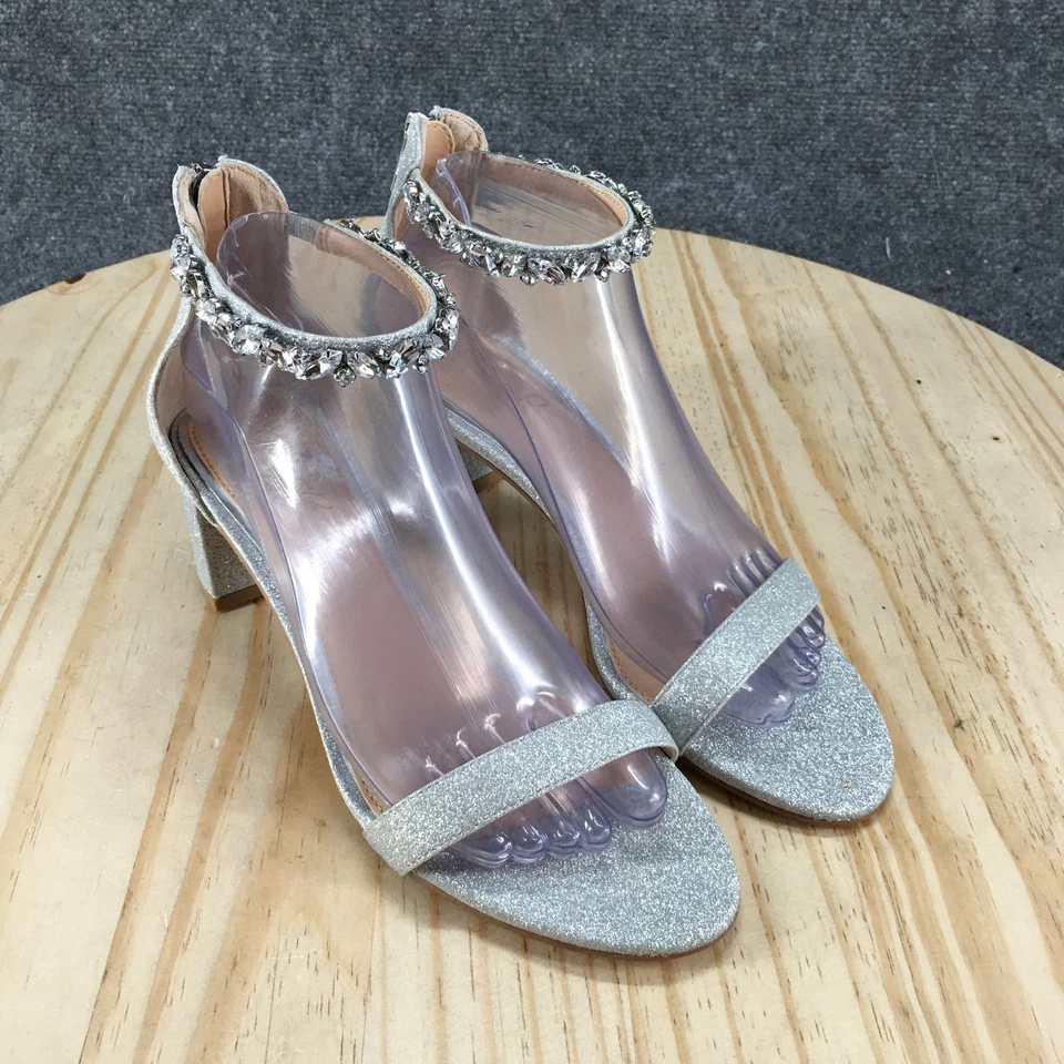 NOVO Salto Feminino Jewel Badgley Mischka 8 Catalina Zíper Traseiro Tira no Tornozelo Prata - Imagem 3 de 4