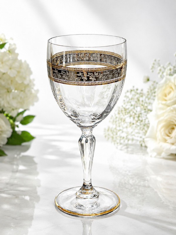 Pair of vintage Italian Louis XVI wine goblets with silver band