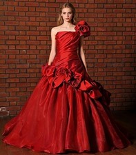 One Shoulder Historical Wedding Dresses Flowers Pleats Ruched A-Line Bridal Gown