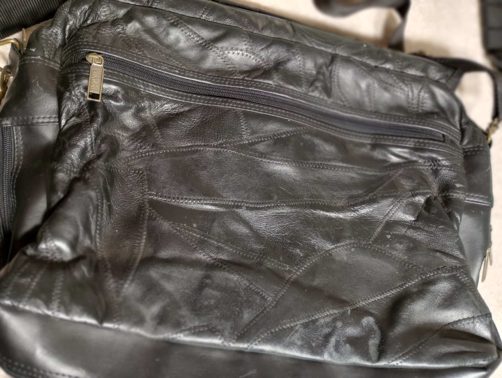 Pioneer Express Black Patchwork Leather Messenger… - image 11