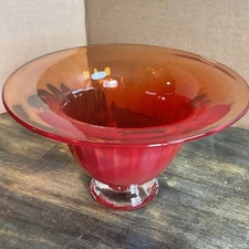 Art Deco Large Vase red orange  Bubble Glass Footed