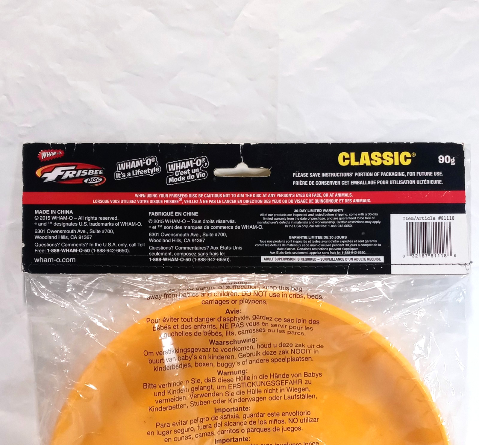 Frisbee Classic Wham-O Disc 90g Yellow 2015  Sealed In Package