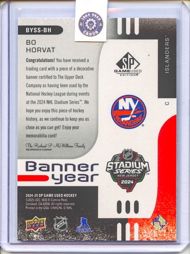 2024-25 SP Game Used Hockey #BYSS-BH Bo Horvat Banner Year - Picture 2 of 2