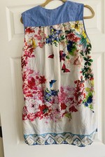 Johnny Was 3J Workshop Chambray Front , Scarf Print Back Tunic Dress Sz. M