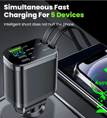 4in1 Auto USB C Ladegerät Zigarettenanzünder Adapter Car Charger Kabel 150W