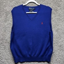 Vintage Polo Ralph Lauren Sweater Vest Mens Large Blue 100 Pima Cotton Elastic