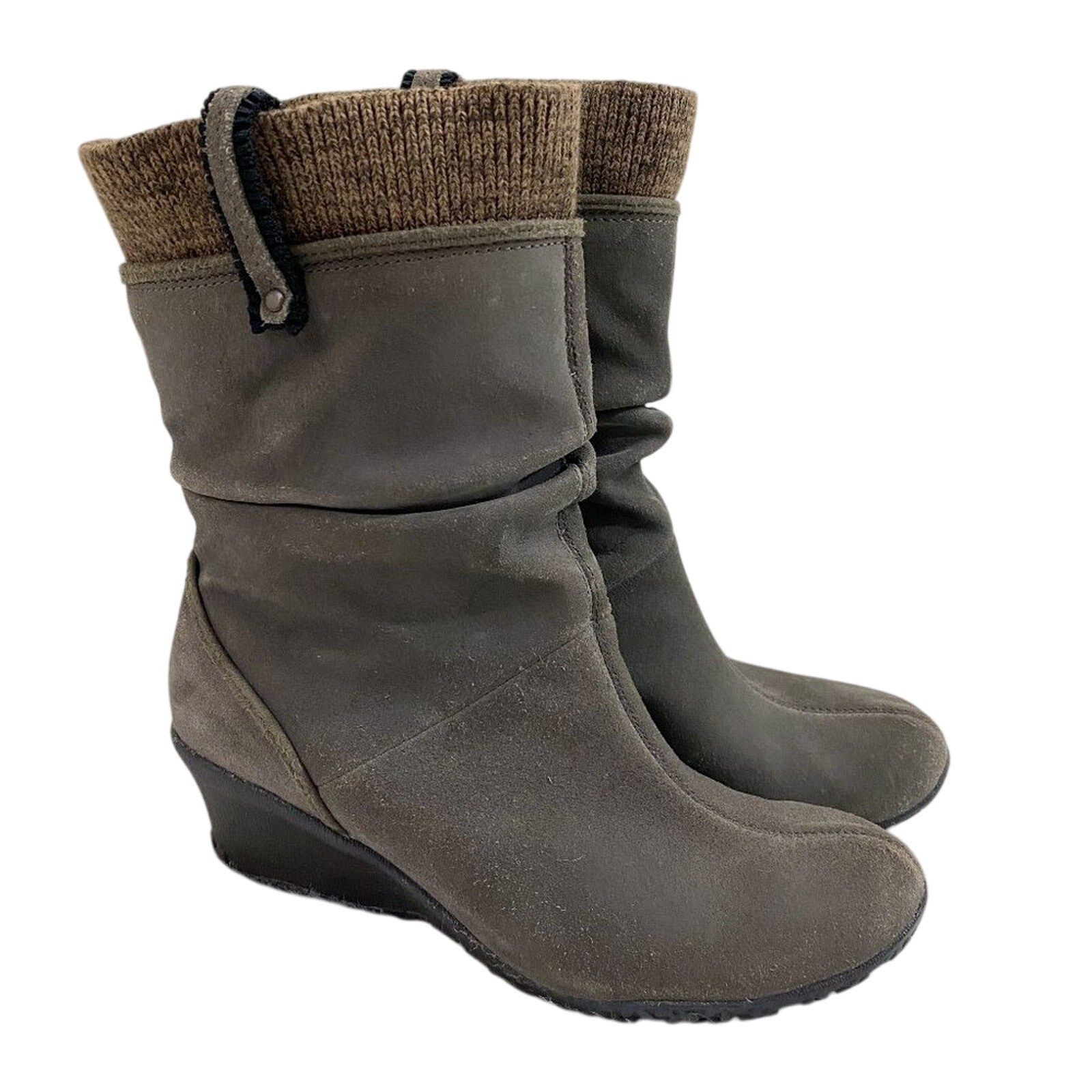 Stivali donna Merrell grigio scamosciato zeppa aderente misura 7 punta a mandorla