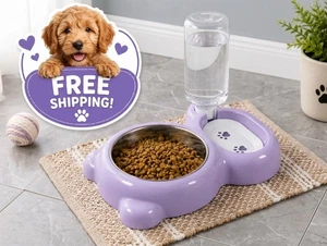 Dog Cat Food Bowl Distributeur automatique d'eau Pet Feeding Station Purple
