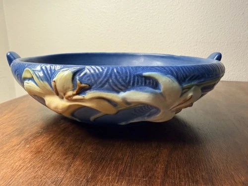 Roseville Zephyr Blue Lily 1946 Mid Century Modern Pottery Ceramic Bowl 474-8