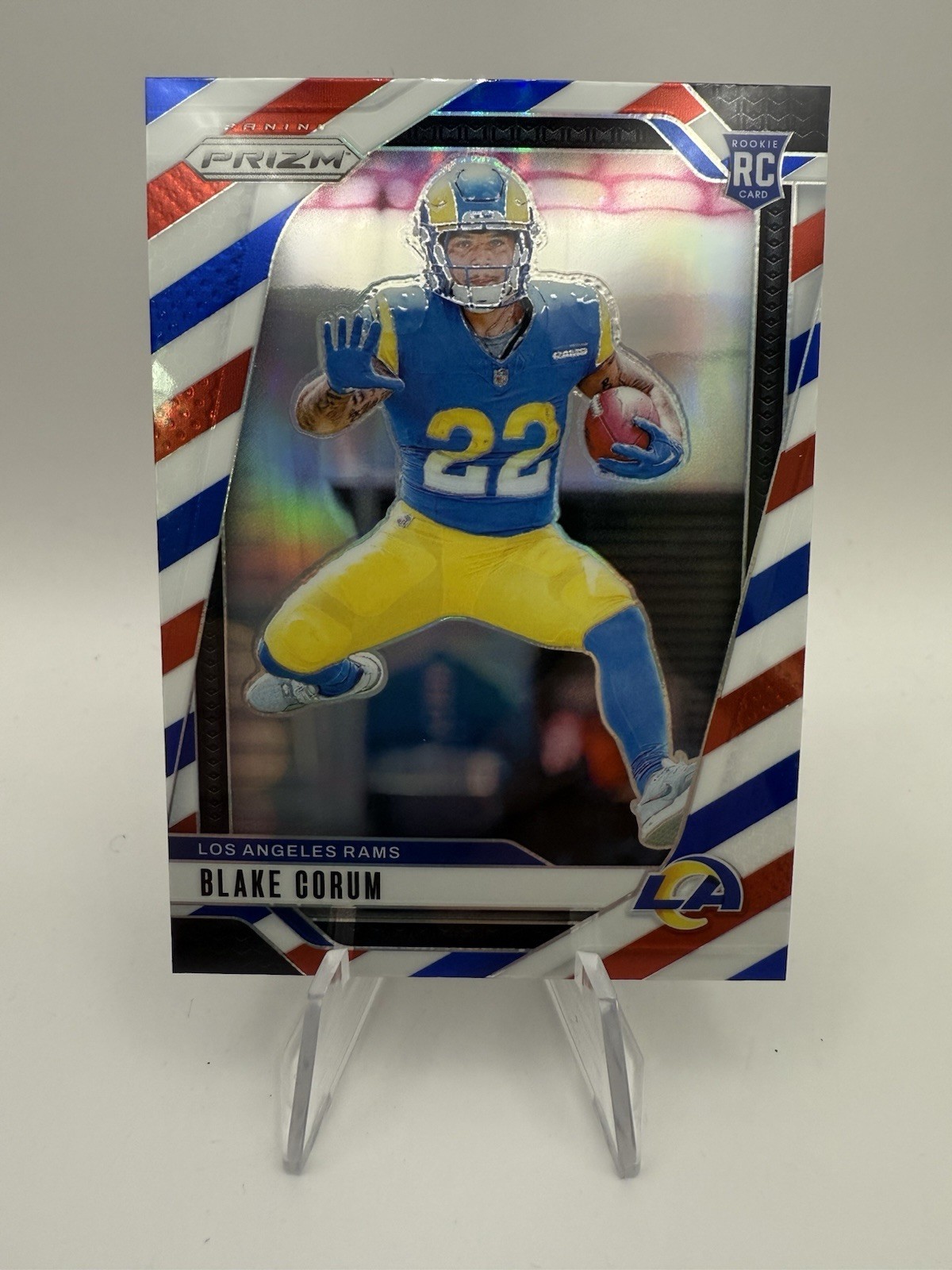 Blake Corum 2024 Panini Prizm Rookie Card RC #308 Red White Blue Prizm LA Rams
