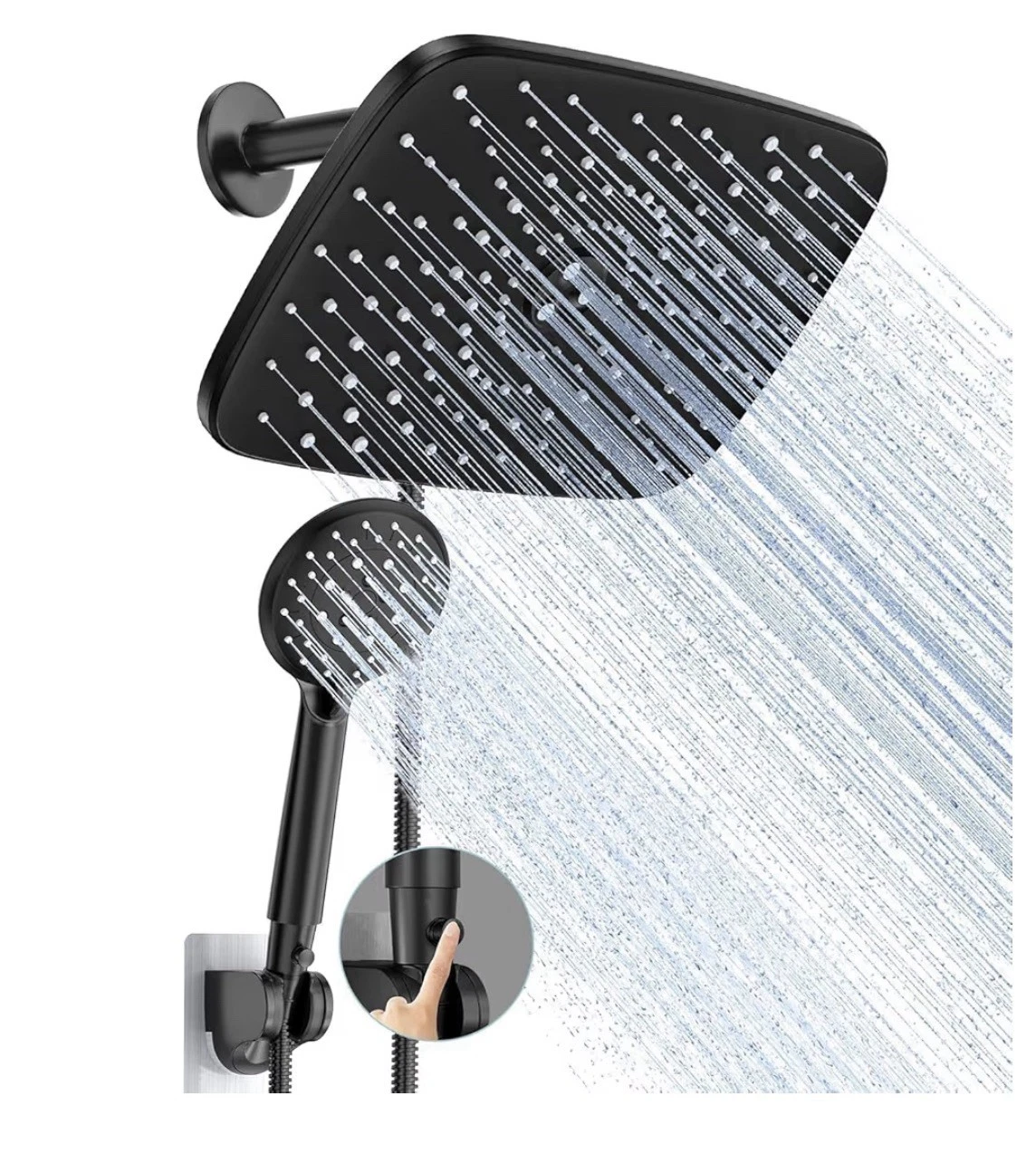 Veken Rain Shower Head With Handheld Head 11.8 Rectangle Matte Black