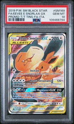 Pokemon PSA 10 Eevee e Snorlax Gx #SM169 Promo Tin Gx Alleati 2019