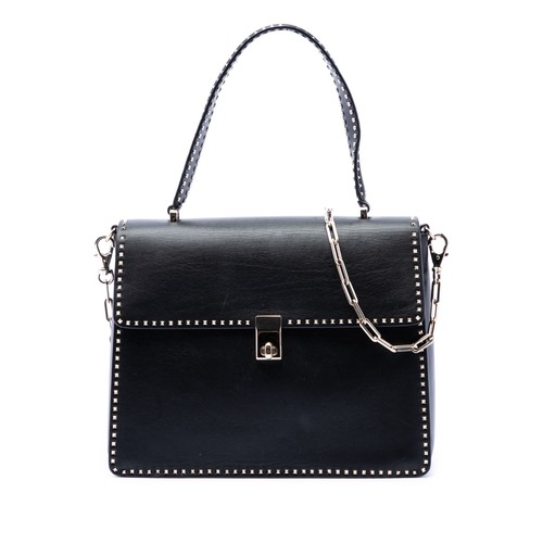 Valentino Leather Rockstud Top Handle Bag Pre-Loved Black