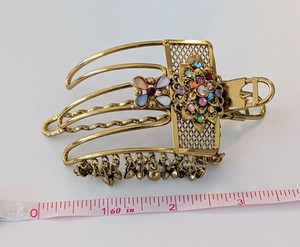 Ornate Large Asian Hair Clip Retro With Rhinestones And Dangles