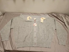 Hayden Womens Gray Off Shoulder Cardigan Sweater Nude Straps Chic Bow Size 2X