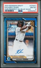 2024 BOWMAN DRAFT CHROME PRSPCT AUTOS BLUE WAVE KAVARES TEARS 110/150 PSA 8