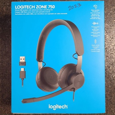 Logitech Zone 750 Wired USB-C/USB-A Headset & Noise-Canceling Mic with Box + Bag