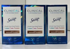 3x Secret Clinical Antiperspirant/Deodorant COCONUT Invisible Solid 72 Hr. - NEW