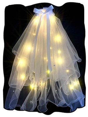 Light Up Wedding Bridal Veil 2 Tiers Bride Pearl Veils LED Bachelorette Brida...
