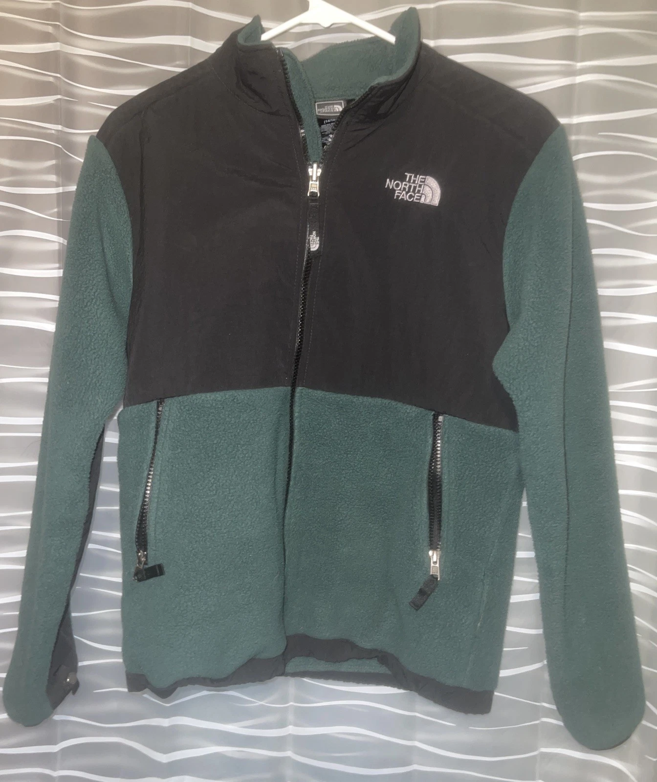 North Face Denali Fleece Jacket Boys Large 14/16 Green Black Full Zip Outdoors