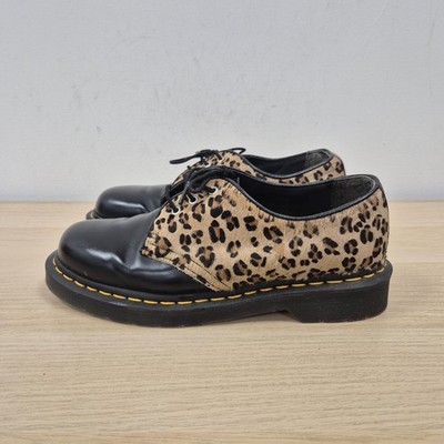 Dr Martens 1461 Leopard Hair Print Smooth Leather Black Shoes Size UK 7 EU 41