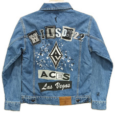 FISLL Women's A'ja Wilson Las Vegas Aces WNBA Graffiti Denim Jacket Small O15