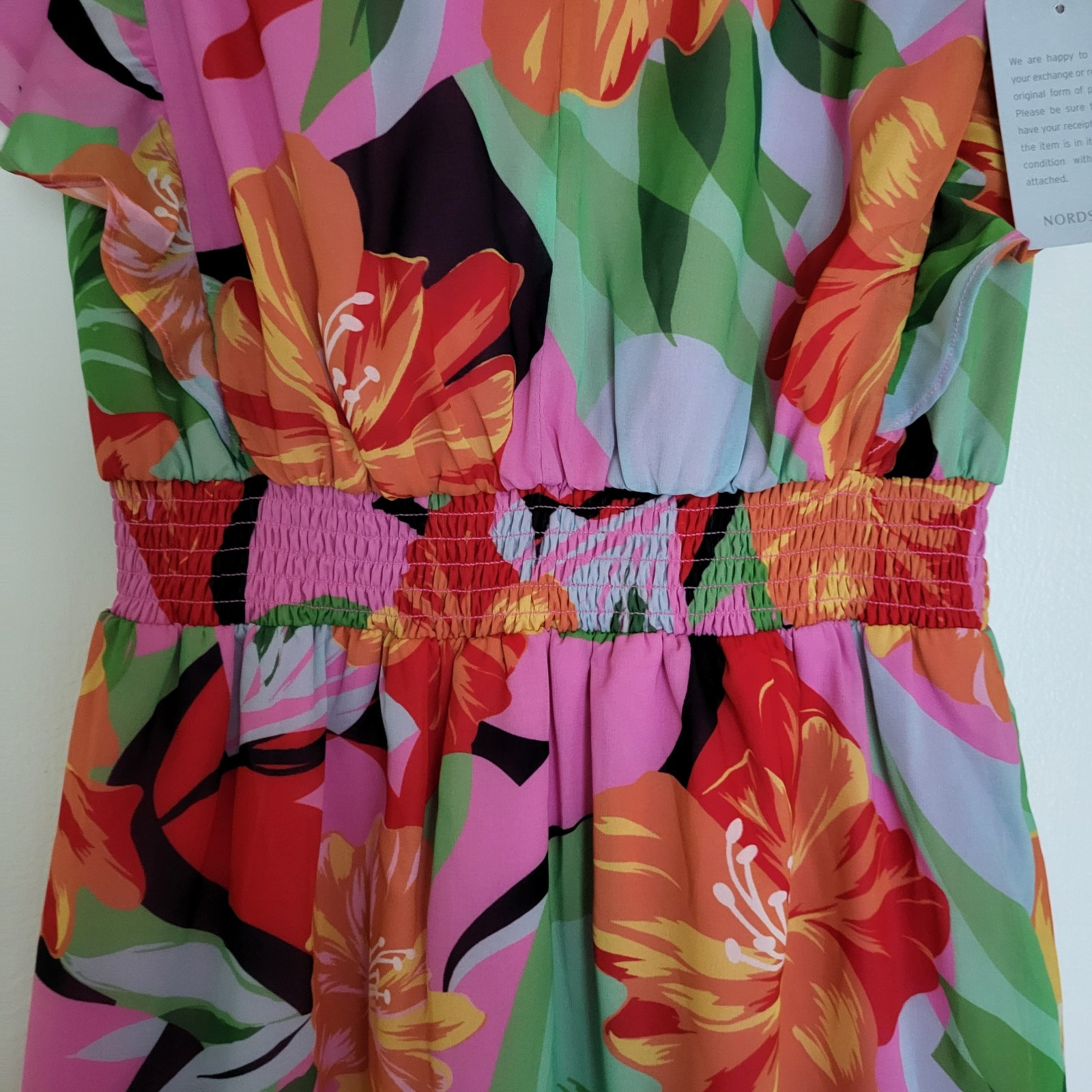 Collective Concepts Dress Womens M Pink Floral Open Shoulder Short