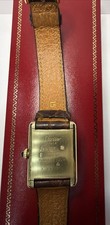 Vintage 1983 Cartier Tank Must De Argent Quartz Org. Leather Band Watch Card Box 20