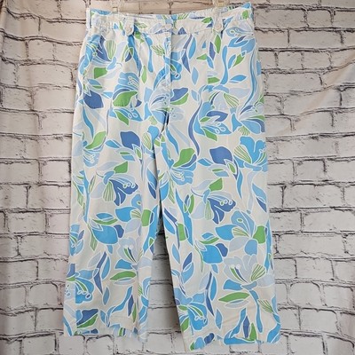 Classic Elements Women's 8 Straight Leg Capri Cropped Pants Floral Tropical Blue