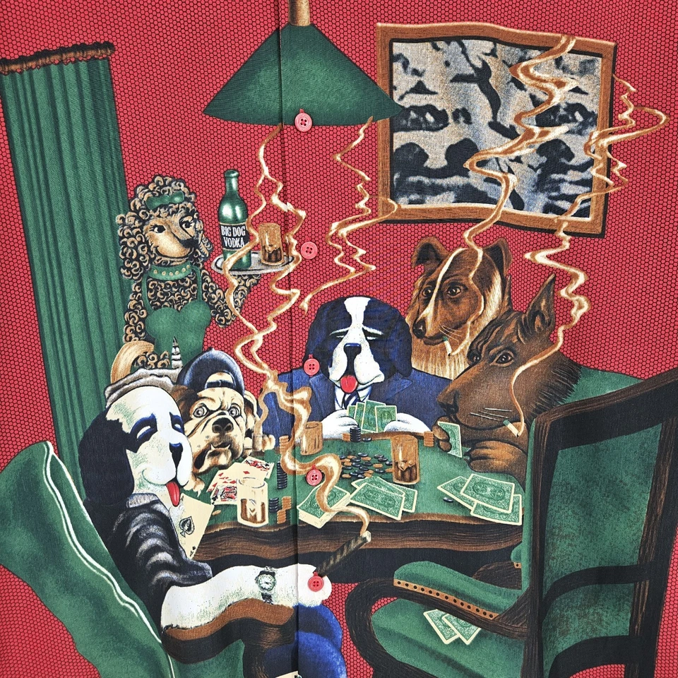 Camisa De Colección Big Dogs Para Hombres 3X Perros Jugando al Poker Retro Fiesta Abotonada Doble Cara Foto 2 de 4