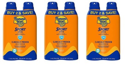 BL Banana Boat Spf#30 Sport Ultra Spray Twin Pack 6oz X 3 Packs