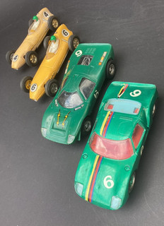 x4 original alte Scalextric Autos Ford GT Lotus Mirage Ford