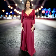 Alfred Sung Jersey Mikado Gown Dress Womens 4 Burgundy Formal Holiday Gala 