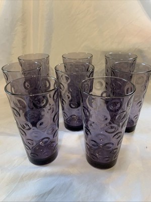 Set of 8 Circleware Purple Amethyst Plum  Pasabahce Turkey 16oz Tumbler Glasses
