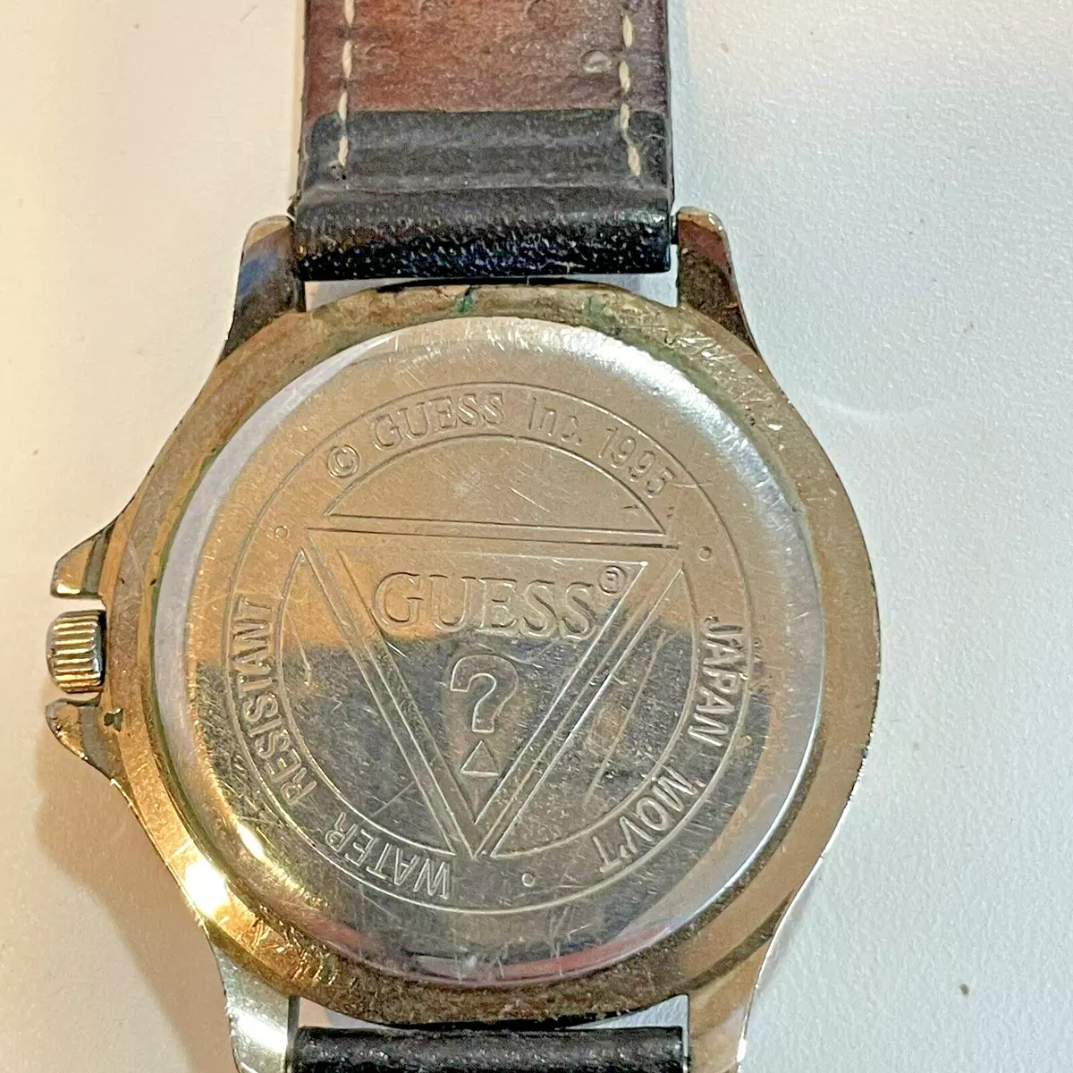 Vintage Guess Watch 1995 Gold Silver Bezel w Brown Band. Make An Offer
