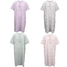 Women's 100% Cotton Short Sleeves Night Dress Gown Nightie Pajamas PJs Sleepwear