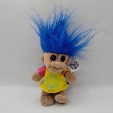 Vtg Hippie Peace Troll Blue Hair Eyes Nanco 1998 Plush Stuffed Doll