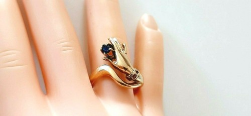 GOLD RING ° 585 / 1000 ° 14 K ° HAND ° RUBY / BLUE SAPPHIRE ° gold jewelry ° - Picture 9 of 9