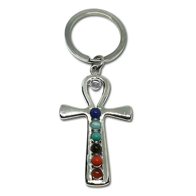 Ankh Schlüsselanhänger 7 Chakra Edelstein Osiris Keychain Balancing Schmuck &...
