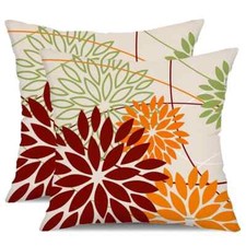 Red Orange Fall Pillow Cover 16X16 Inch Set of 2 Outdoor Waterproof Floral Or...