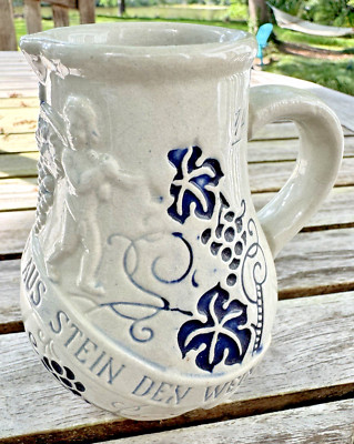 AG Wick Salt Glazed Stoneware Jug Ewer Cherubs Grapes Trinkt Wie Eure Vater Aus